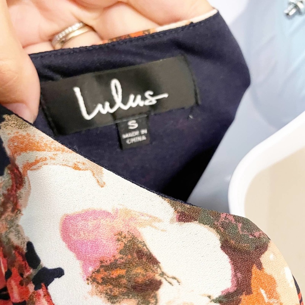 Lulus Shifting Dears Navy Floral Print Dress S - Picture 9 of 14